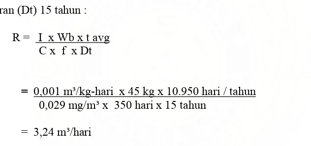 tabel 7.1 untuk 3 responden yaitu (a) 0,029 mg/m³ ; Berat Badan (BB) 61 kg  (b) 