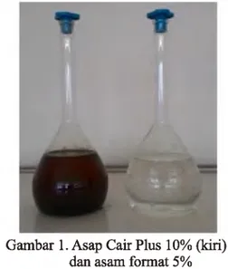 Gambar 1. Asap Cair Plus 10% (kiri)  dan asam format 5%