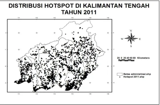 Gambar 6. Distribusi hotspot di Kalimantan Tengah pada tahun 2011 