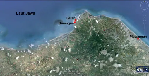 Gambar 1. Lokasi Situs Leran, Kecamatan Sluke, Kabupaten Rembang, Jawa Tengah   (Sumber: Google Earth, dengan modifikasi) 