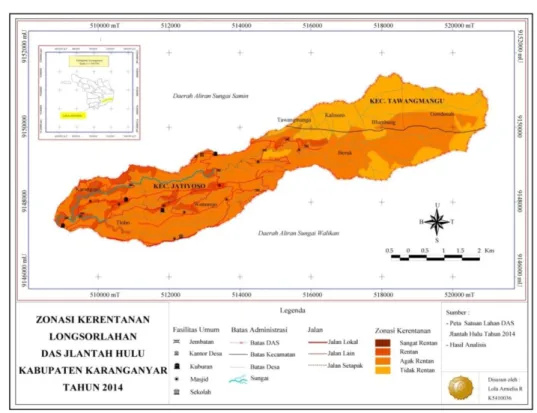 Tabel 1. Luasan Tingkat Zonasi Kerentanan Longsor di DAS Jlantah Hulu Tahun  2014 