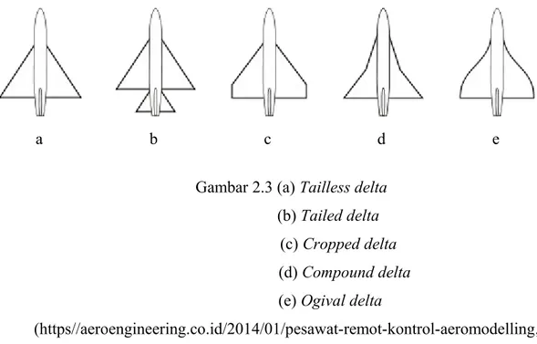 Gambar 2.3 (a) Tailless delta       (b) Tailed delta