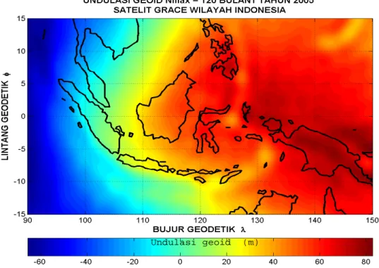 Gambar 4.2 Undulasi geoid di Indonesia n max =120  bulan Januari tahun 2005. 
