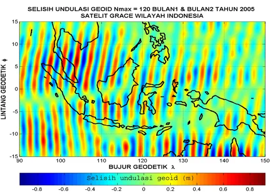 Gambar 4.3  Selisih bulan ke-1 dan bulan ke-2 undulasi geoid di Indonesia n max =120. 