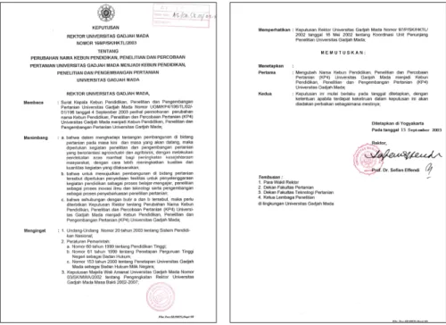 gambar 5. Keputusan Rektor UGM Nomor: 168/P/SK/HKTL/2003