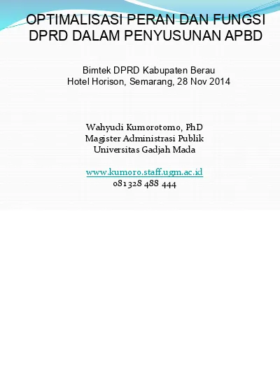 OPTIMALISASI PERAN DAN FUNGSI DPRD DALAM PENYUSUNAN APBD