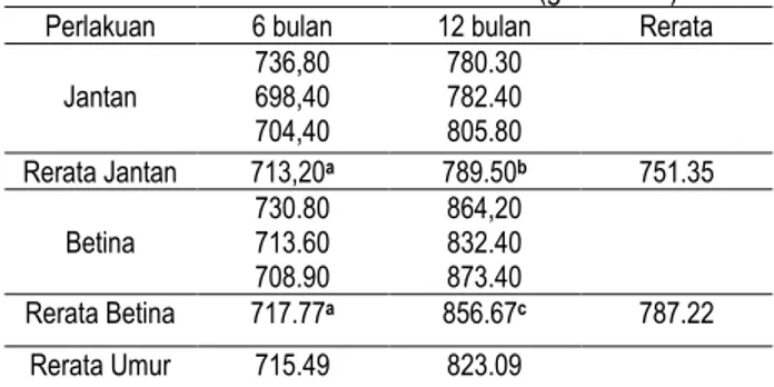 Tabel 1. Bobot Potong Kelinci Lokal (gram/ekor) 