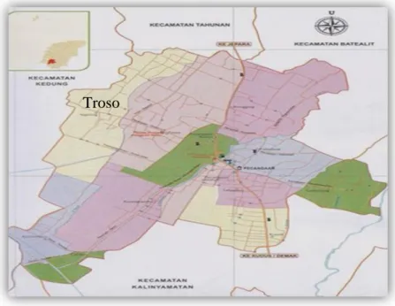 Gambar 2. Peta Kecamatan Pecangaan, Kabupaten Jepara  2.  Kondisi Demografi 