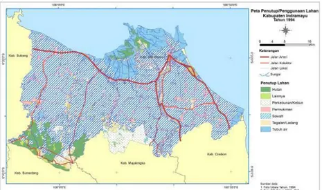 Gambar 1.  Peta Penutup/Penggunaan Lahan Kabupaten Indramayu Tahun 1994. 
