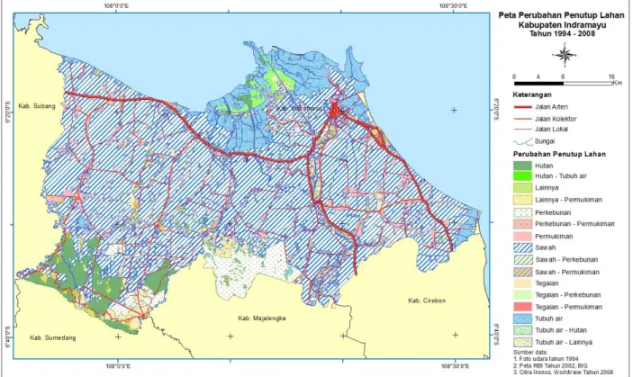 Gambar 4. Peta Perubahan Penutup Lahan Kabupaten Indramayu Tahun 1994 - 2008. 