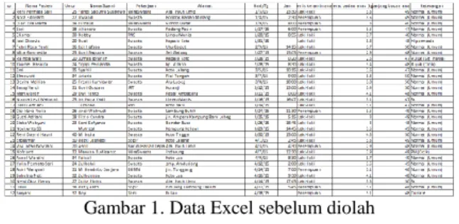 Gambar 1. Data Excel sebelum diolah 