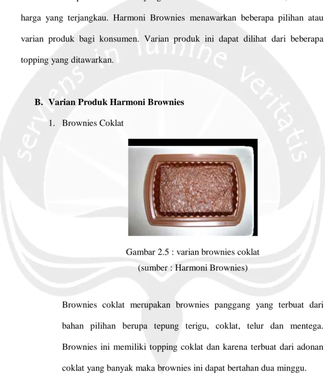 Gambar 2.5 : varian brownies coklat  (sumber : Harmoni Brownies) 