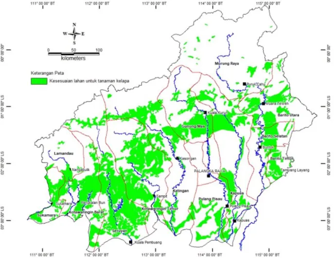 Gambar 2. Peta arahan pengembangan komoditas kelapa dalam di Kalimantan Tengah 