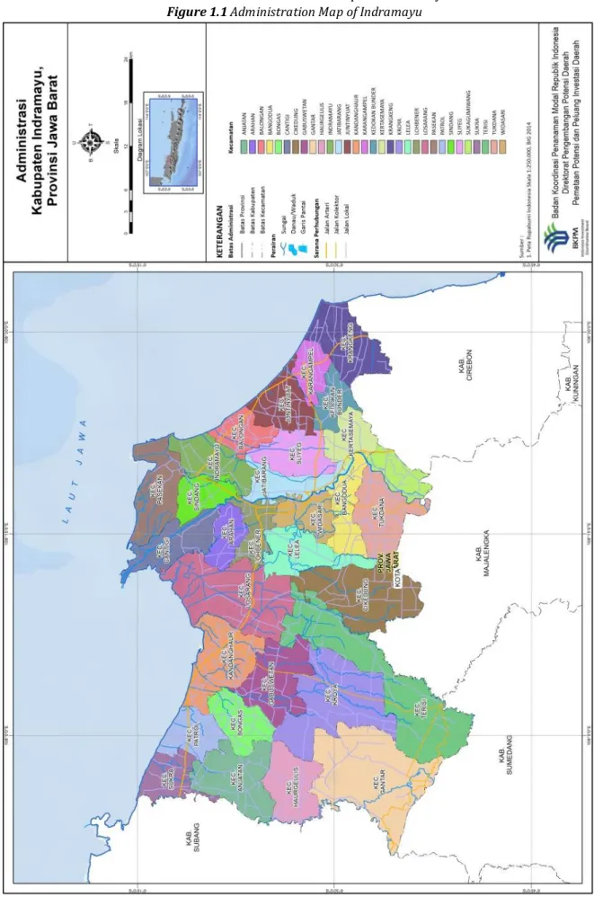 Gambar 1.1 Peta Administrasi Kabupaten Indramayu  Figure 1.1 Administration Map of Indramayu 
