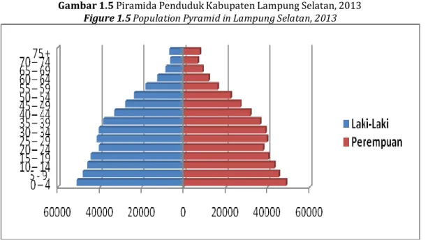 Gambar 1.5 Piramida Penduduk Kabupaten Lampung Selatan, 2013  Figure 1.5 Population Pyramid in Lampung Selatan, 2013 