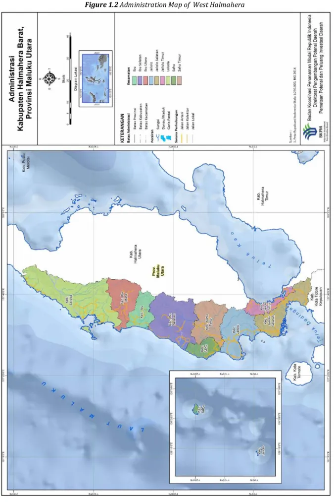 Gambar 1.2 Peta Administrasi Kabupaten Halmahera Barat  Figure 1.2 Administration Map of  West Halmahera 