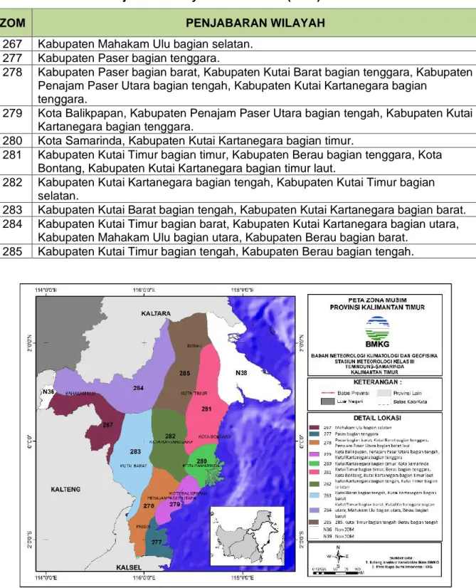 Tabel 1  Penjabaran Wilayah Zona Musim (ZOM) di Kalimantan Timur 