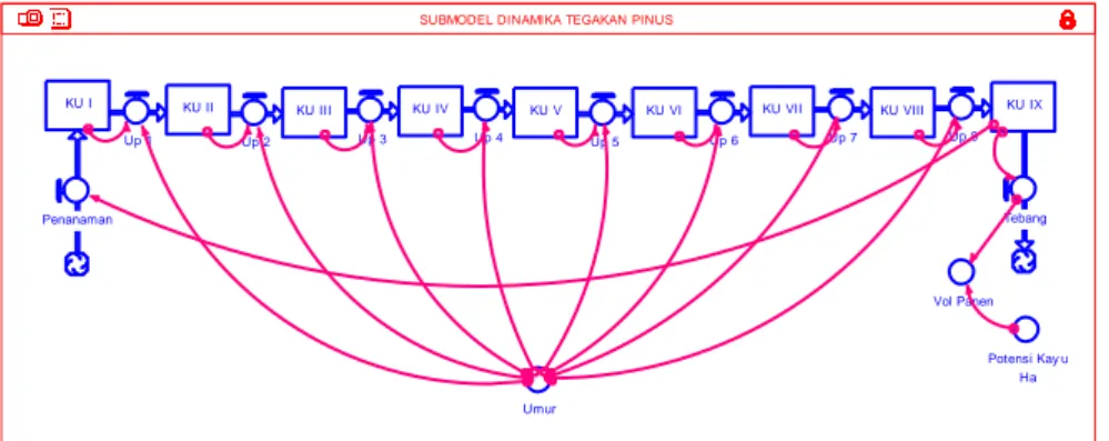 Gambar 1 Konseptualisasi submodel dinamika tegakan pinus  Submodel pengelolaan usaha getah pinus (Pinus merkusii Jungh.) 