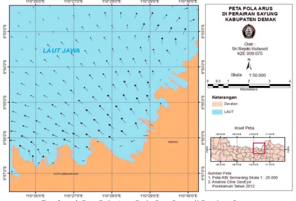 Gambar 4. Peta Pola Arus Pada Saat Surut di Perairan Sayung 