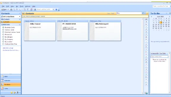 Gambar II.1 Penggunaan Microsoft Outlook untuk penyimpanan daftar  no telepon 