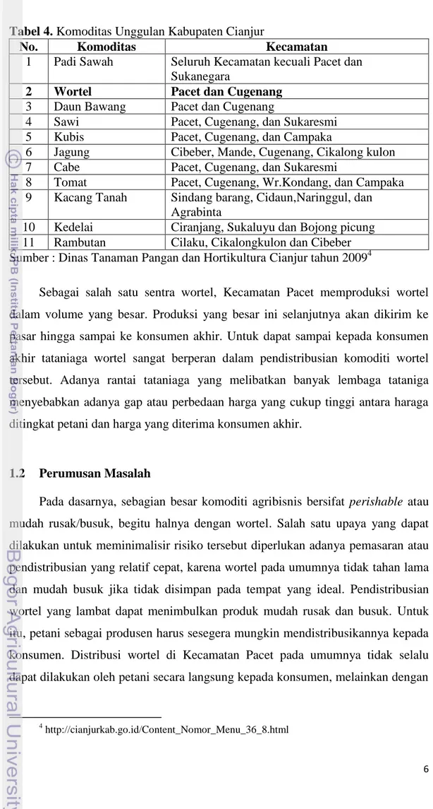 Tabel 4. Komoditas Unggulan Kabupaten Cianjur 