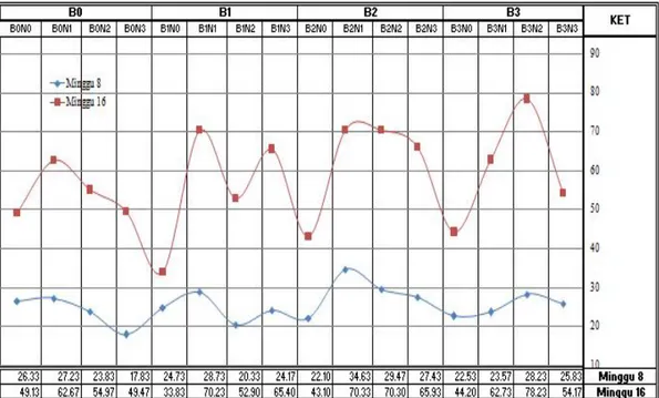 Tabel  1  memperlihatkan  bahwa  rerata  tinggi  tanaman  kakao  yang  tertinggi  terdapat  pada  perlakuan B 3 N 2 , tetapi yang terendah adalah B 1 N 0 