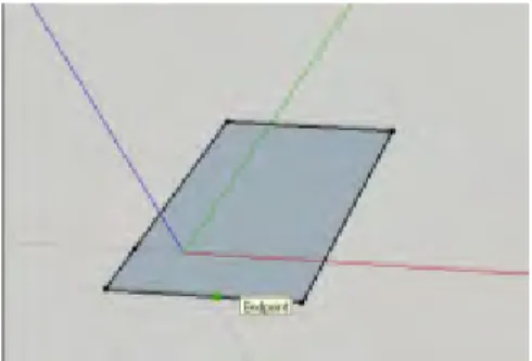 Gambar  berikutnya  menunjukkan  empat  garis  koplanar  yang  terhubungkan  dan  secara  otomatis  membentuk  sebuah  permukaan datar 2D