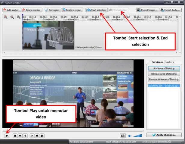 Gambar 3.4 Memotong video dalam jendela Video editor  6.  Tampil kotak dialog Confirmation, lalu pilih No