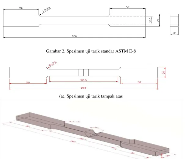 Gambar 2. Spesimen uji tarik standar ASTM E-8 