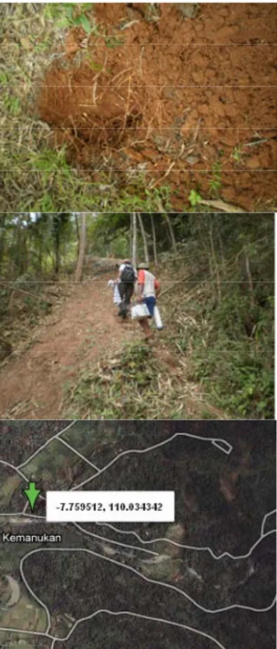 Gambar  10. Deskripsi kondisi biofisik secara umum lokasi longsor di dusun  Karangsari, desa Kemanukan, kecamatan Bagelen, kabupaten  Purworejo  (Sub DAS Gesing) 