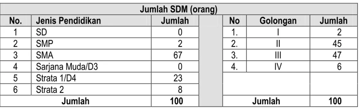 Tabel 6.1. SDM Penyelenggara Ketentraman dan Ketertiban Umum  Jumlah SDM (orang) 