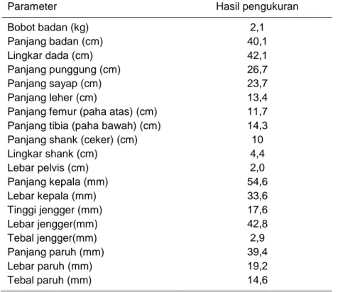 Tabel 8. Ukuran tubuh ayam Gaok betina dewasa 
