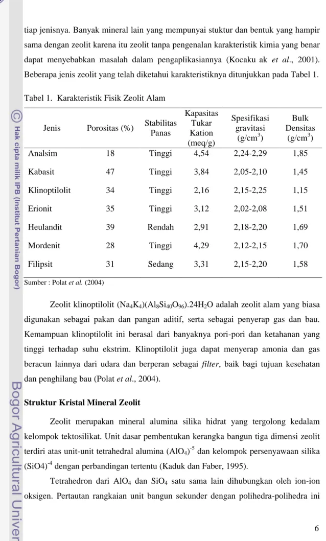 Tabel 1. Karakteristik Fisik Zeolit Alam
