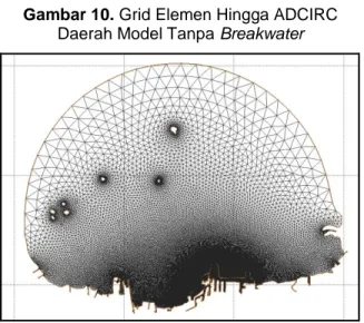 Gambar 11. Grid Elemen Hingga ADCIRC  Daerah Model dengan Breakwater 