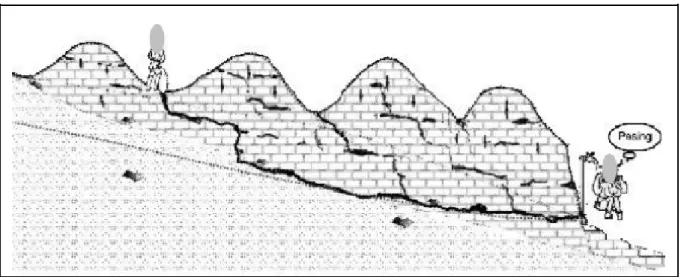 Gambar 3. Perjalanan pencemar dari permukaan menuju sungai bawah tanah melalui  celah conduit di kawasan karst (Haryono, 2004) 