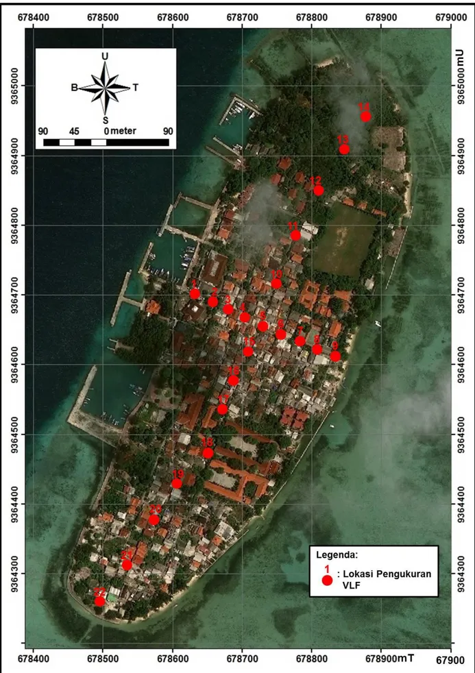 Gambar 2. Lokasi Pengukuran EM VLF di Pulau Koral Pramuka 