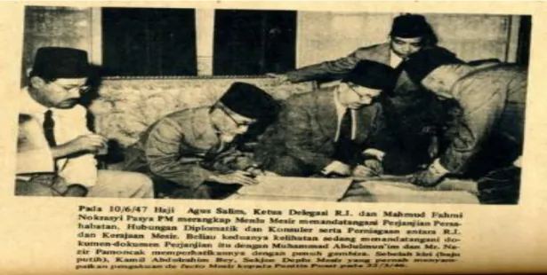 Gambar : Penandatanganan Perjanjian Persahabatan antara Indonesi dan Mesir Tahun 1947  Sumber : memoriesoftkj.blogspot.com 