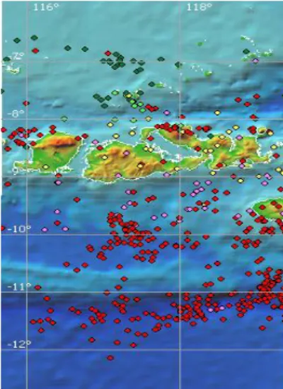 Gambar 4: Penyebaran gempabumi besar di wilayah NTB hingga 2004   (Sumber: Database Tsunami Internasional) 