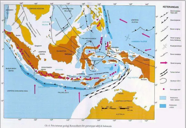 Gambar 1: Peta tatanan geologi dan gunung api di Indonesia (Katili, 1994) 