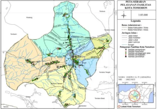 Gambar 2. Peta Sebaran Pelayanan Fasilitas Kota Tomohon  Sumber : Hasil Analisis, 2015 