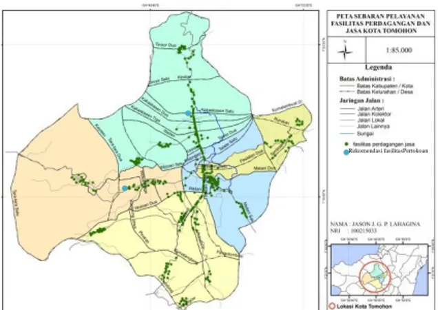 Gambar 5. Peta Sebaran Pelayanan Fasilitas Perdagangan  dan Jasa Kota Tomohon 