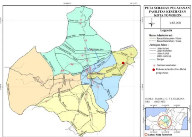 Gambar 6. Peta Sebaran Pelayanan Fasilitas Kesehatan  Kota Tomohon 