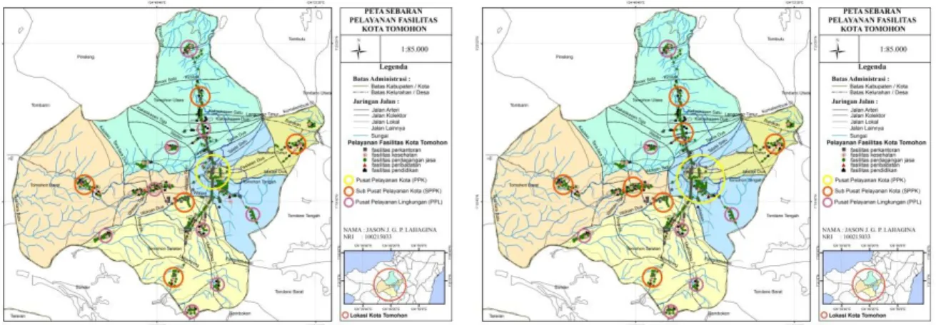 Gambar 10. Peta Sebaran Fasilitas Kota Tomohon Berdasarkan Pusat Pelayanan  Sumber : Hasil Analisis, 2015 
