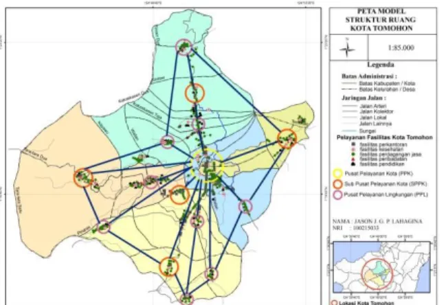 Gambar 11. Peta Model Struktur Ruang Kota Tomohon  Sumber : Hasil Analisis, 2015 