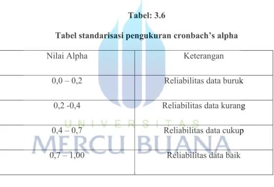 Tabel standarisasi pengukuran cronbach’s alpha 