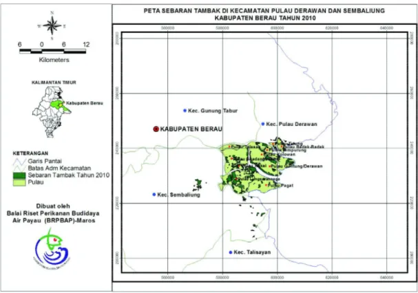 Gambar  1. Lokasi  penelitian  di  Kecamatan  Pulau  Derawan  dan  Sambaliung,  Kabupaten Berau,  Provinsi  Kalimantan  Timur