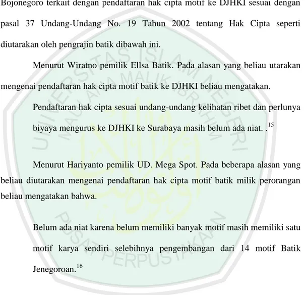 Tabel  1:  Data  Pengrajin  Batik  yang  Mendaftarkan  Hak  Cipta  Motif  Batik  ke  DJHKI