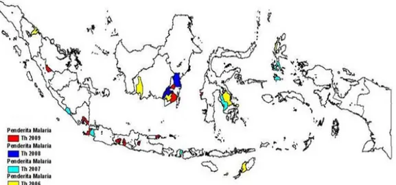 Gambar 2.1   Peta  sebaran  kejadian  luar  biasa  (KLB)  malaria  di  Indonesia  tahun 2006-2009