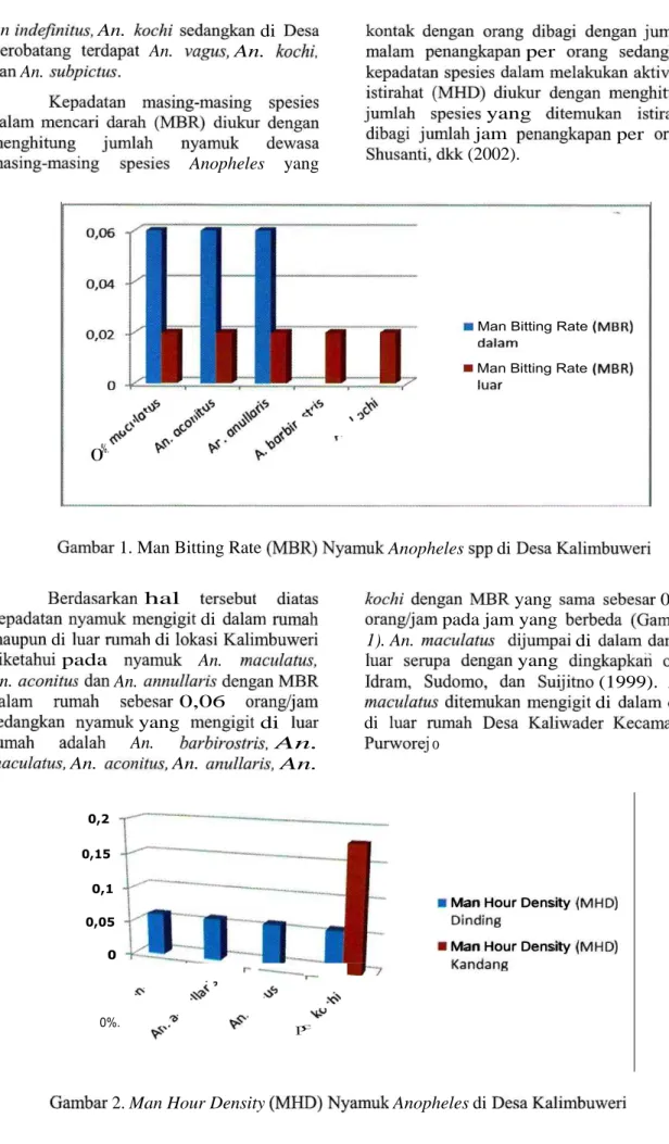 Gambar  1. Man Bitting Rate (MBR)  Nyamuk  Anopheles spp  di Desa  Kalimbuweri   Berdasarkan  hal  tersebut  diatas  