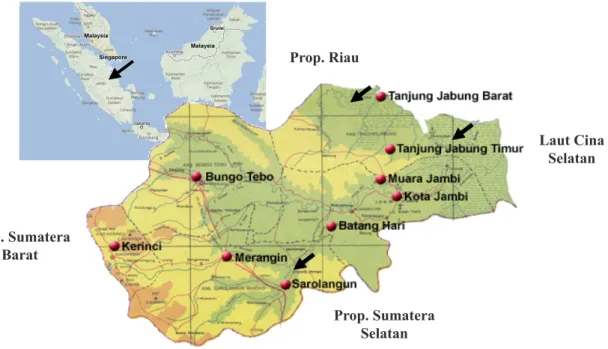 Gambar 1. Lokasi Penelitian di Provinsi Jambi Tahun 2010Prop. Riau Laut Cina SelatanProp